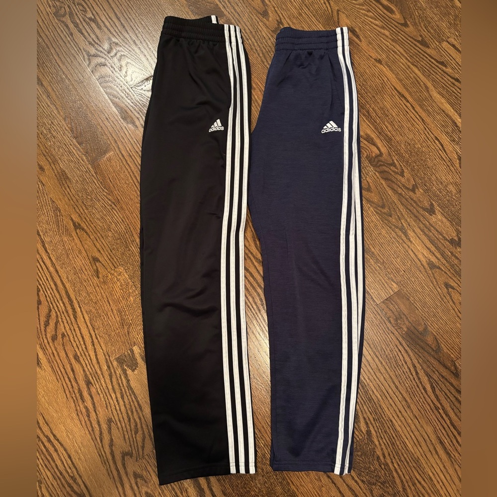Bundle of 2 Adidas Black and Blue Sweatpants with Signature Stripes